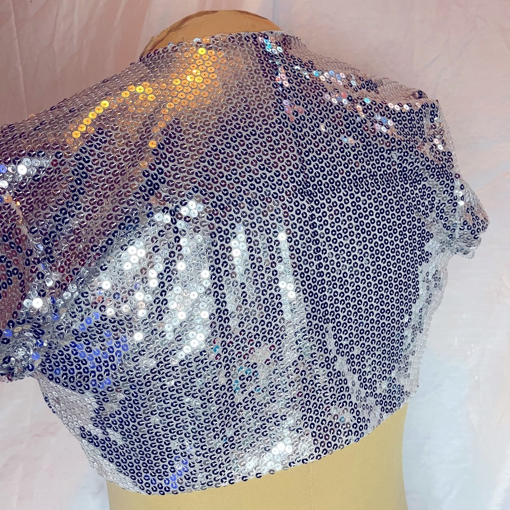 Charlotte Russe Silver Sequin Short Sleeve  Bolero